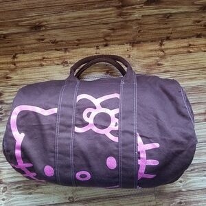 Sanrio Hello Kitty Dark Brown Travel Duffle Bag Gym Carry On Pink Glitter